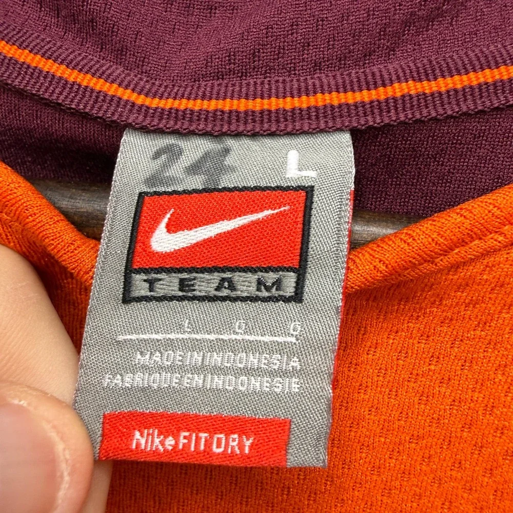 Virginia Tech Nike Team Shirt Mens L Orange/Maroon NCAA Hokies Y2K VT Activewear